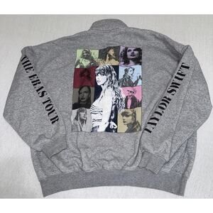 Taylor Swift The Eras Tour Women's Gray Quarter Zip Pullover Sweatshirt Sz L EUC